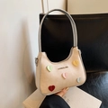 Borsa tote beige con cinque ciondoli a cuore 3D colorati e manici metallici argento - Bianco Sporco