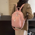 Zaino da donna rosa in ecopelle con trama litchi e design a tasche multiple con zip - Rosa