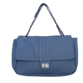Indigo denim chain crossbody bag featuring vintage wash texture and silver rotary lock - Blue