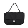 Chic black denim shoulder bag featuring classic silver chain strap and metal turn-lock - Black
