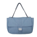 Light blue washed denim shoulder bag with silver turn-lock and chain strap detail - Light Blue