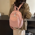 Pink lychee texture PU leather backpack for women with silver zippers and M-logo decoration - Pink