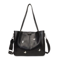 Bolso tote negro grande con dijes de mariposa y correa cruzada para uso diario - Negro