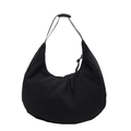 Sac bandoulière demi-lune en nylon noir avec sangle réglable et fermeture éclair - Noir