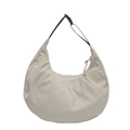 Sac hobo minimaliste en nylon beige avec bandoulière noire réglable et forme en croissant - Blanc Cassé