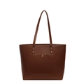 Dunkelbraune Leder-Shopper-Tasche mit quadratischer Außentasche und Golddruckknopf - Braun