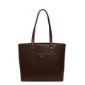Minimalist dark brown tote bag with large front pocket and gold rivet detail - Brown