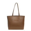 Minimalist dark brown tote bag in smooth PU leather with gold stud detail - Khaki
