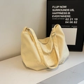Borsa a tracolla in tela giallo crema con ricamo e tracolla regolabile - Senza Ciondolo / Bianco Sporco