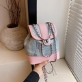 Mini zaino a secchiello glitterato da donna in denim azzurro e finta pelle rosa elegante - Rosa