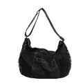 Grande borsa a tracolla in denim grigio scuro con lavaggio vintage e bordi usurati - Nero