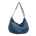Borsa hobo in denim blu con dettagli a frange e tracolla regolabile per donne - Blu