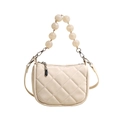 Quilted crossbody bag in cream with vintage marbled beaded handle and strap - Off White
