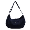 Borsa hobo in denim blu scuro retrò con tasca a scatto e tracolla regolabile - Blu scuro