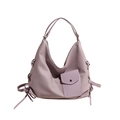 Lavendelviolette Tragetasche mit Rautenmuster und passender Druckknopftasche - Lila
