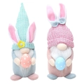 Par de gnomos de Pascua luminosos con orejas de conejo y huevos de colores con puntos - Conjunto Rosa Y Azul