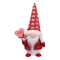 Valentine's gnome with red knit hat holding a pink LOVE heart sign decoration - Male (Beard Style)