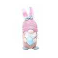 Gnomo de Pascua rosa de peluche con orejas de conejo y huevo azul para decoración - Orejas Rosadas