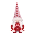 Pink heart patterned gnome plush toy with long white braids and red festive apron - Female (Braids Style)