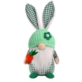 Easter gnome plush toy with green plaid rabbit ears and holding a plush carrot - Green