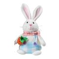 Lapin de Pâques en peluche avec salopette bleue et carotte pour décor de fête - Style Carotte