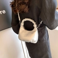 Borsa a tracolla argento metallizzato con manico arricciato e tracolla sottile - Argento