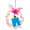 Corona luminosa de conejo de Pascua con pompones de felpa y orejas de conejito - Colgante de conejo incluido