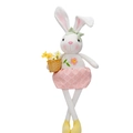 Peluche de conejo de Pascua con cesta de flores y vestido rosa con estampado floral - Estilo de Mujer