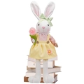 Conejo de Pascua de peluche con vestido rosa y flor para decoración de fiestas festivas - Estilo de Mujer