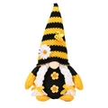 Bee festival gnome plush toy with yellow striped hat and white daisies on a white background - Female Style (With Braids)