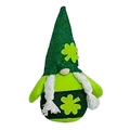 St. Patrick's Day gnome plush with green shamrock hat and white braided pigtails - Legless Female