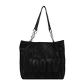 Borsa tote nera in pelle stropicciata con patch HOOTO e tracolla a catena argento - Nero