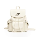 Minimalist white litchi pattern leather backpack with silver B logo and drawstring - White
