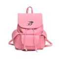 Pink lychee grain leather drawstring backpack with metallic B logo and front flap pocket - Pink