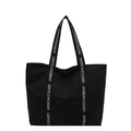Minimalist black canvas tote bag with white GENTLEWOMAN printed webbing straps - Black