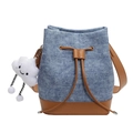 Blue denim and brown leather bucket bag with cute cloud charm and adjustable strap - Blue with Pendant