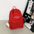 Mochila roja minimalista de gran capacidad para mujer con un lindo colgante de peluche - Con Colgante / Rojo