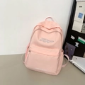 Zaino scolastico rosa chiaro minimalista con logo KABEIYOU per la vita da campus - Senza Ciondolo / Rosa