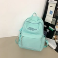 Zaino scolastico verde menta ad alta capacità con ricamo bianco per studentesse - Senza Ciondolo / Blu