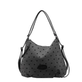 Gray canvas tote bag with black polka dots and small bow embroidery details - Polka Dot