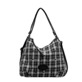 Classic black and white checkered tote bag with elegant black bow embroidery details - Plaid