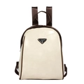 Sac à dos chic en cuir crème avec finitions marron et design patchwork texturé - Blanc