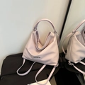 Borsa tote versatile in pelle PU trapuntata rosa viola con dettagli a cuore argento - Viola
