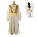 Dettaglio costume di Aladino con ricami dorati e turbante con gemma e piuma nera - S / Copricapo con Piume Nere
