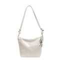 Creamy white PU leather bucket bag with a cute silver balloon dog charm pendant - Off-white
