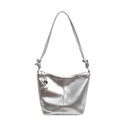 Silver metallic hobo bag with knotted shoulder strap and silver balloon dog pendant - Silver