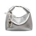 Borsa a secchiello metallizzata argento con pieghe e ciondoli con perle - Con Ciondolo / Argento