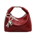 Borsa a mano in pelle lucida bordeaux con manico rigido e ciondolo cuore di perle - Con Ciondolo / Borgogna
