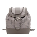 Grauer Rucksack mit Blumenmuster, silbernen Kettenriemen und Metall-Drehverschluss - Grau
