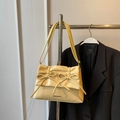 Sac à épaule jaune chic style ballet avec grands nœuds décoratifs finition cuir - Jaune